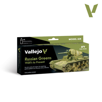 Set de 8 pinturas verdes para vehículos soviéticos y rusos