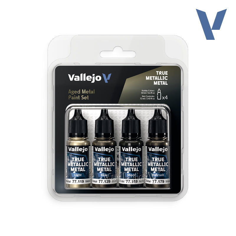 Set Metal Envejecido - 4 pinturas metálicas para miniaturas
