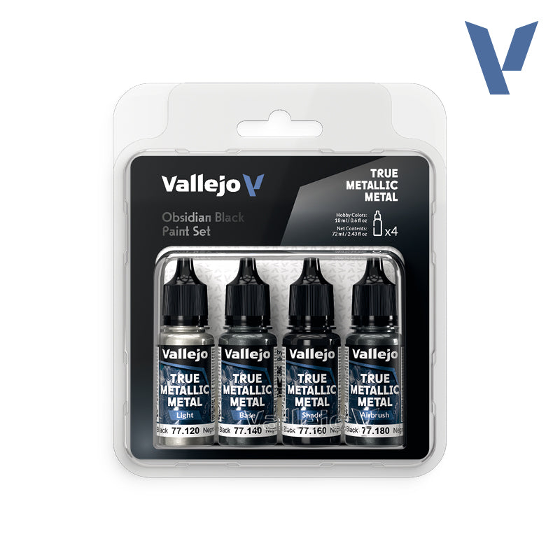 Set Negro Obsidiana - 4 pinturas metálicas para miniaturas