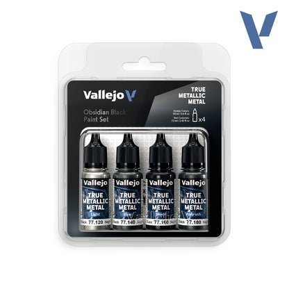 Set Negro Obsidiana - 4 pinturas metálicas para miniaturas
