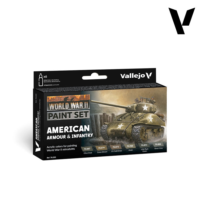 Set de 6 pinturas para uniformes y vehículos del ejército americano de la WWII
