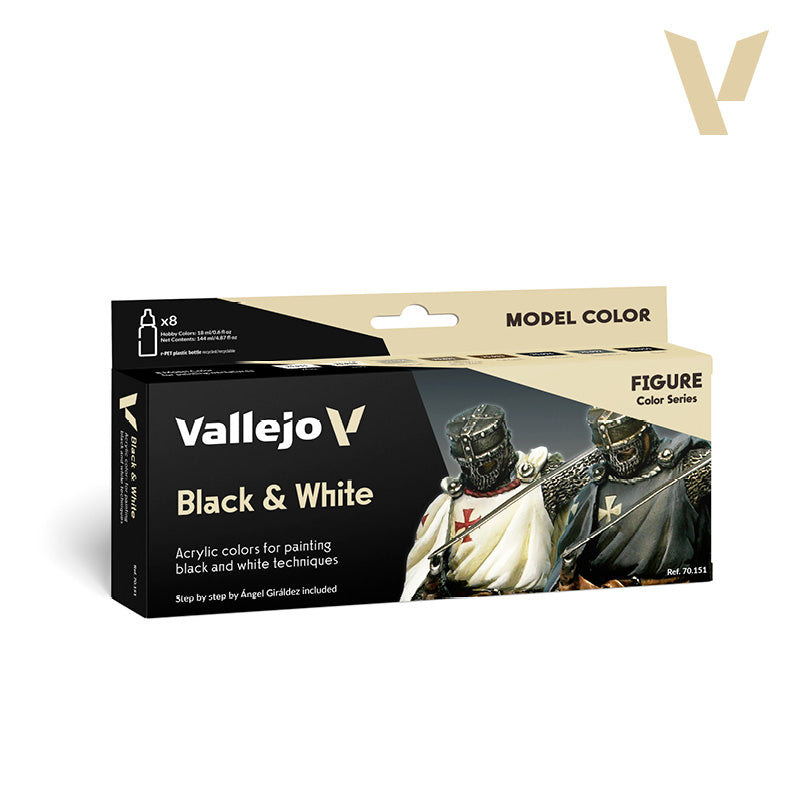 Set de 8 pinturas para la técnica de blanco y negro