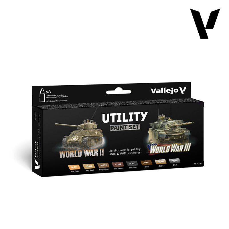 Set de 6 pinturas y 2 lavados para miniaturas WWII y WWIII